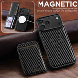 Suteni TXWH18 Carbon Fiber Texture Detachable Wallet MagSafe Phone Case