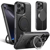 Suteni G3 Carbon Fiber Leather 360 Rotation Holder MagSafe Phone Case