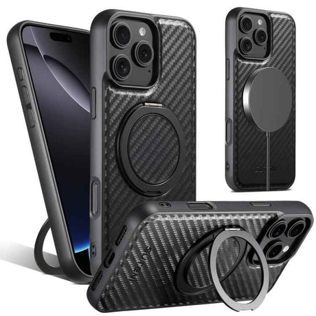 Suteni G3 Carbon Fiber Leather 360 Rotation Holder MagSafe Phone Case