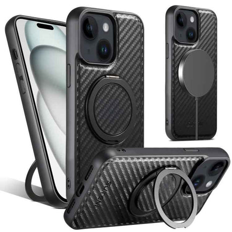 Suteni G3 Carbon Fiber Leather 360 Rotation Holder MagSafe Phone Case