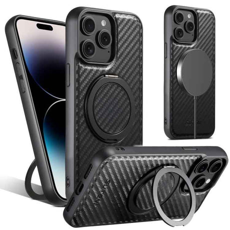 Suteni G3 Carbon Fiber Leather 360 Rotation Holder MagSafe Phone Case