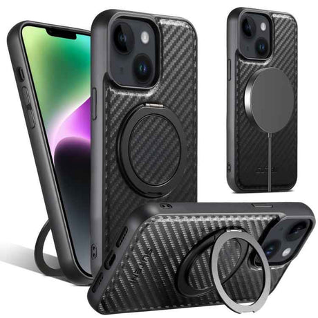 Suteni G3 Carbon Fiber Leather 360 Rotation Holder MagSafe Phone Case