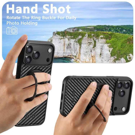 Suteni G3 Carbon Fiber Leather 360 Rotation Holder MagSafe Phone Case