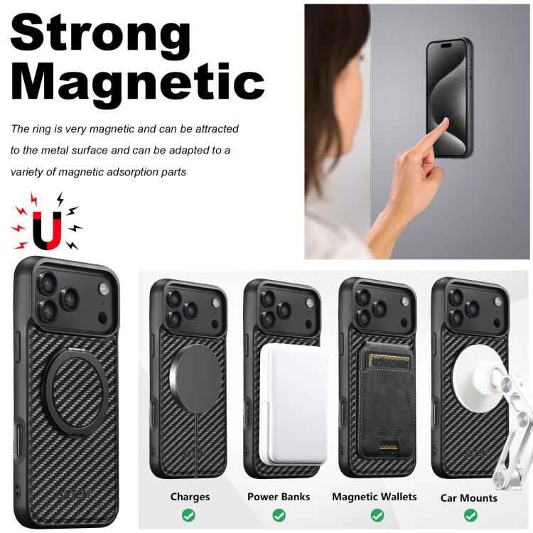 Suteni G3 Carbon Fiber Leather 360 Rotation Holder MagSafe Phone Case