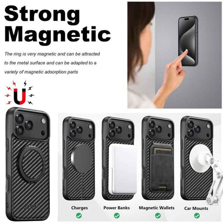 Suteni G3 Carbon Fiber Leather 360 Rotation Holder MagSafe Phone Case