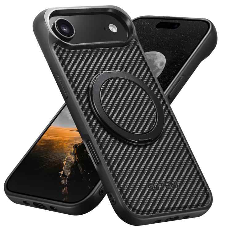 Suteni G3 Carbon Fiber Leather 360 Rotation Holder MagSafe Phone Case