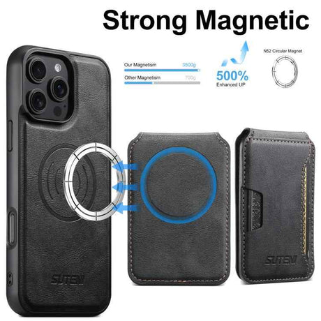 Suteni M3 Card Bag MagSafe Cowhide Texture Leather Phone Case