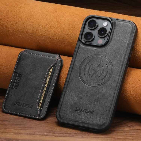 Suteni M3 Card Bag MagSafe Cowhide Texture Leather Phone Case
