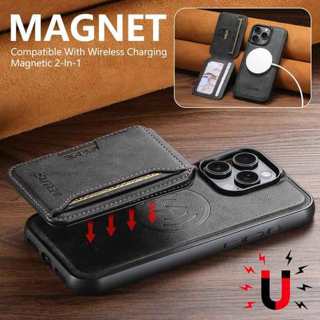 Suteni M3 Card Bag MagSafe Cowhide Texture Leather Phone Case