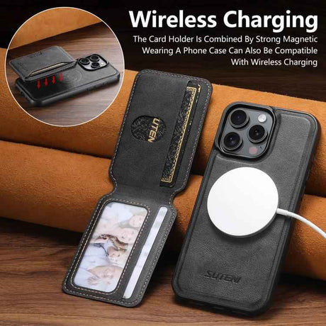 Suteni M3 Card Bag MagSafe Cowhide Texture Leather Phone Case