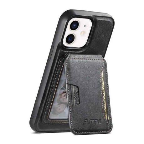 Suteni M3 Card Bag MagSafe Cowhide Texture Leather Phone Case