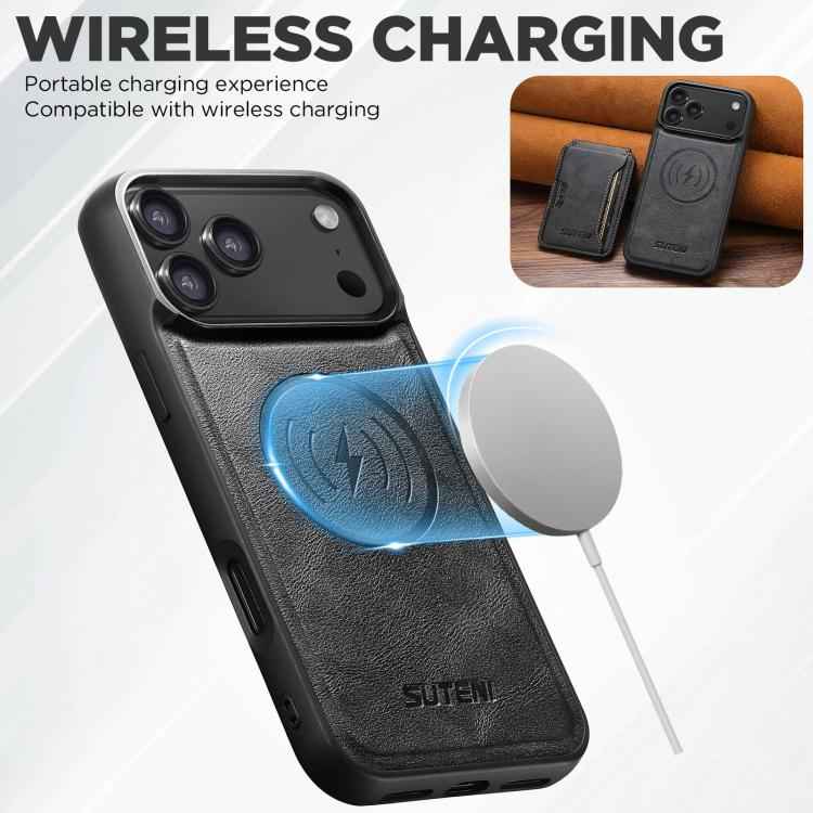 Suteni M3 Card Bag MagSafe Cowhide Texture Leather Phone Case