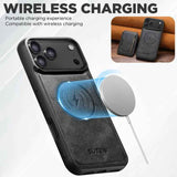 Suteni M3 Card Bag MagSafe Cowhide Texture Leather Phone Case