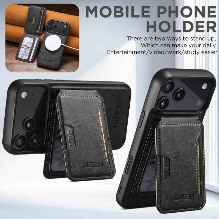 Suteni M3 Card Bag MagSafe Cowhide Texture Leather Phone Case