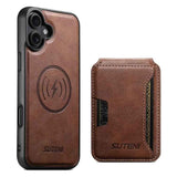 Suteni M3 Card Bag MagSafe Cowhide Texture Leather Phone Case