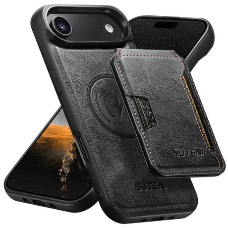 Suteni M3 Card Bag MagSafe Cowhide Texture Leather Phone Case