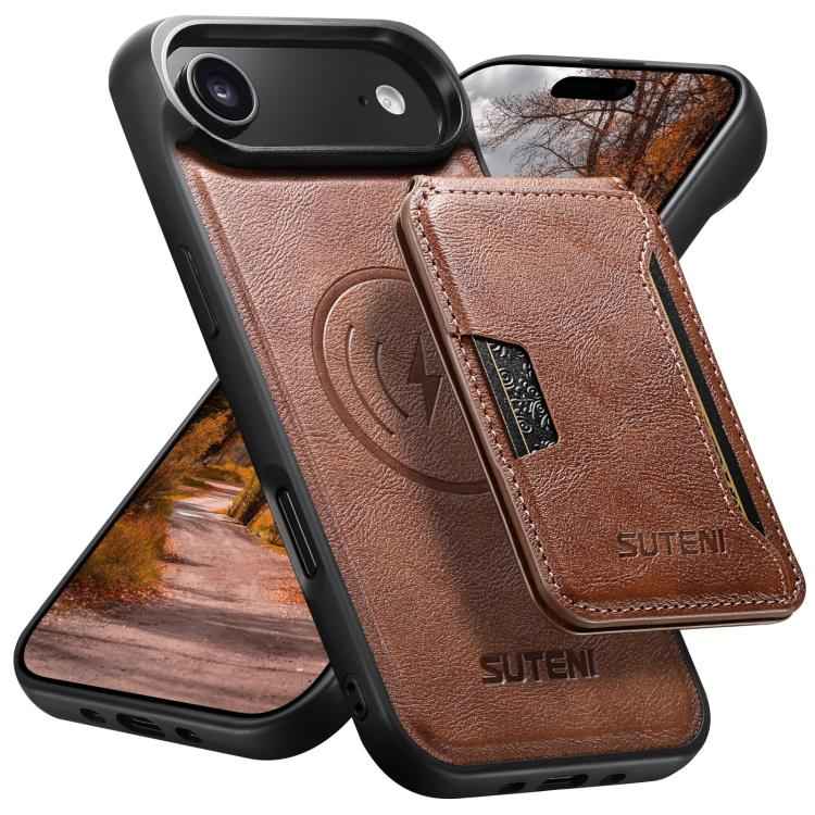 Suteni M3 Card Bag MagSafe Cowhide Texture Leather Phone Case