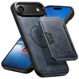 Suteni M3 Card Bag MagSafe Cowhide Texture Leather Phone Case