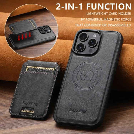 Suteni M5 Magnetic Card Bag MagSafe Leather Phone Case