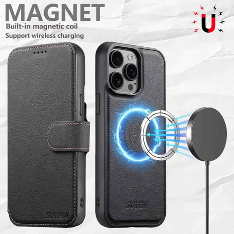 Suteni Q05 2-in-1 Multi-function MagSafe Wallet Litchi Leather Phone Case