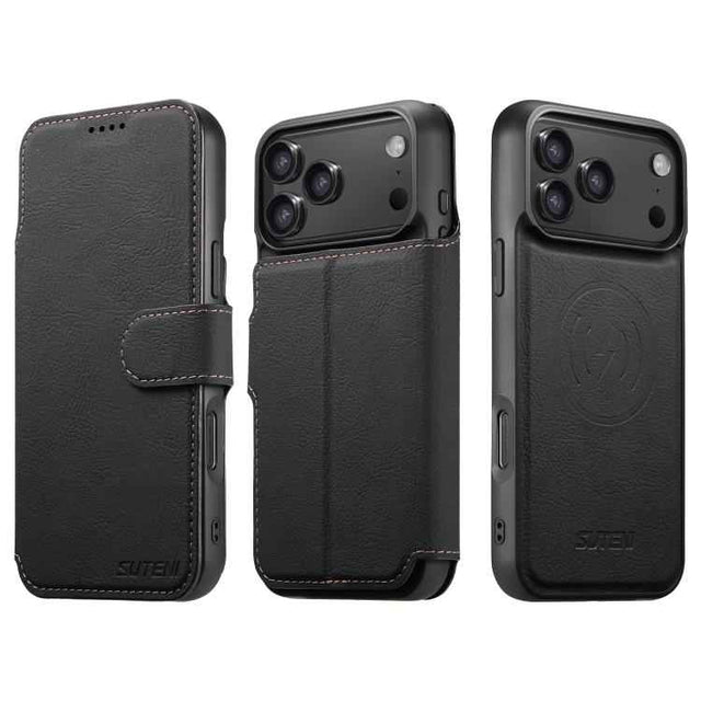 Suteni Q05 2-in-1 Multi-function MagSafe Wallet Litchi Leather Phone Case