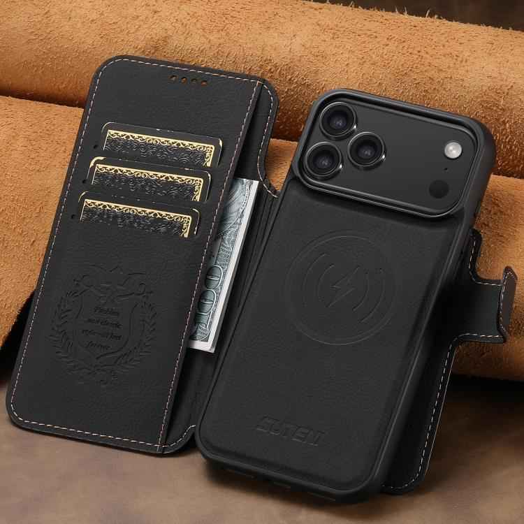 Suteni Q05 2-in-1 Multi-function MagSafe Wallet Litchi Leather Phone Case