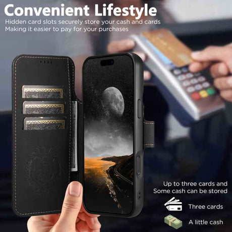 Suteni Q05 2-in-1 Multi-function MagSafe Wallet Litchi Leather Phone Case
