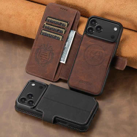 Suteni Q05 2-in-1 Multi-function MagSafe Wallet Litchi Leather Phone Case