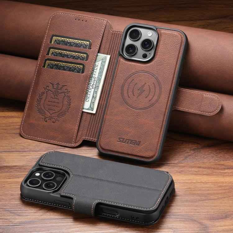 Suteni Q05 2-in-1 Multi-function MagSafe Wallet Litchi Leather Phone Case