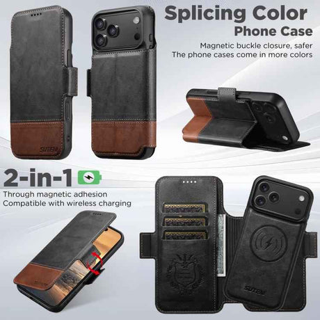 Suteni Q06 2-in-1 Multi-function Detachable Wallet MagSafe Phone Case