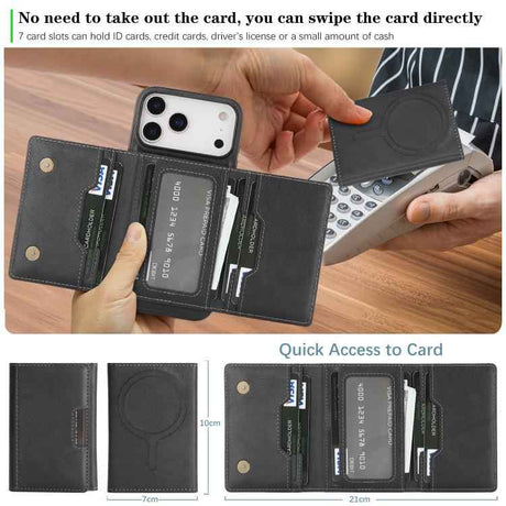Kalebol Strong Magnetic MagSafe Tri-Fold Wallet Leather Phone Case