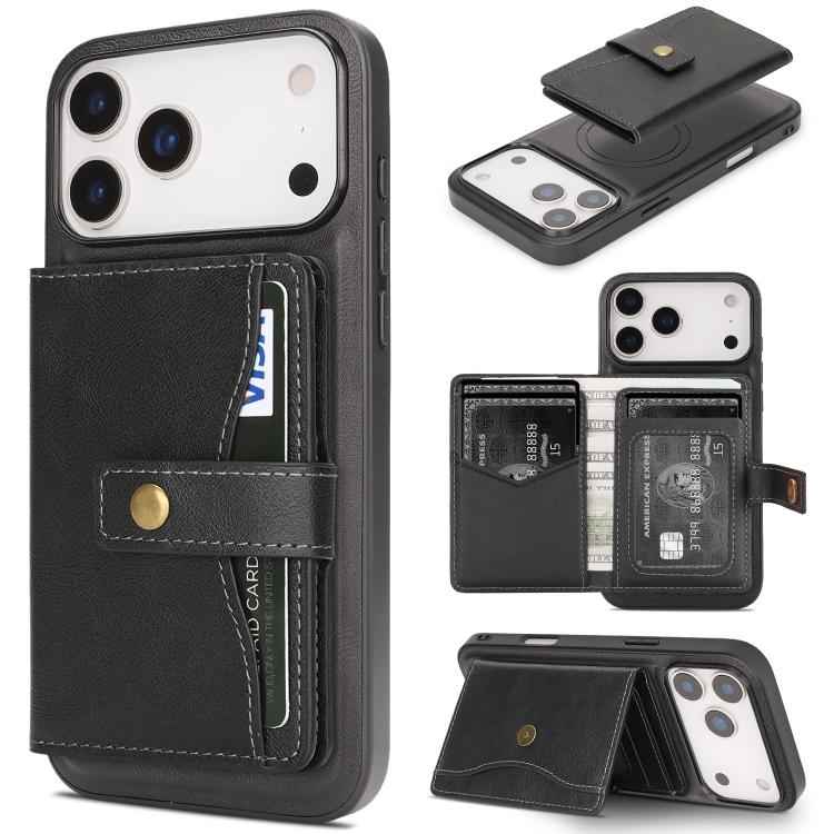 Kalebol Magnetic Button Card Bag MagSafe Ring Leather Phone Case
