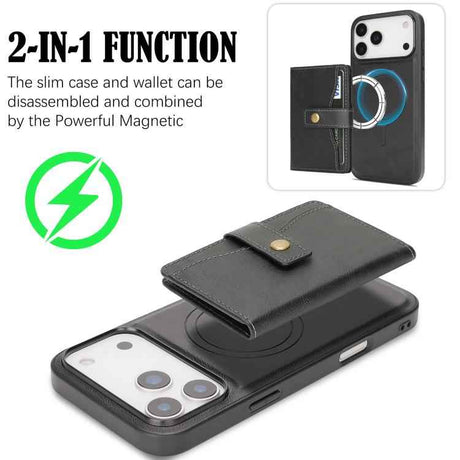 Kalebol Magnetic Button Card Bag MagSafe Ring Leather Phone Case
