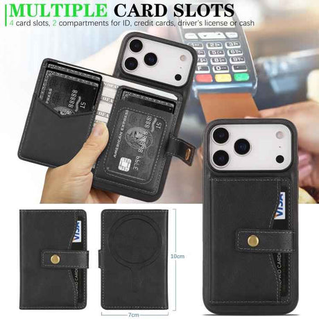 Kalebol Magnetic Button Card Bag MagSafe Ring Leather Phone Case