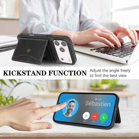 Kalebol Magnetic Button Card Bag MagSafe Ring Leather Phone Case