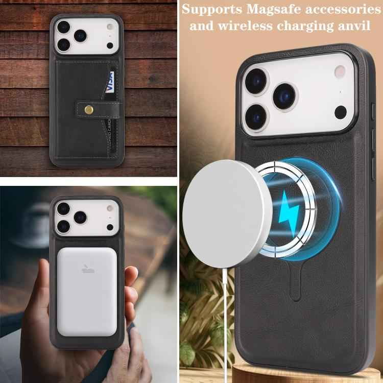 Kalebol Magnetic Button Card Bag MagSafe Ring Leather Phone Case