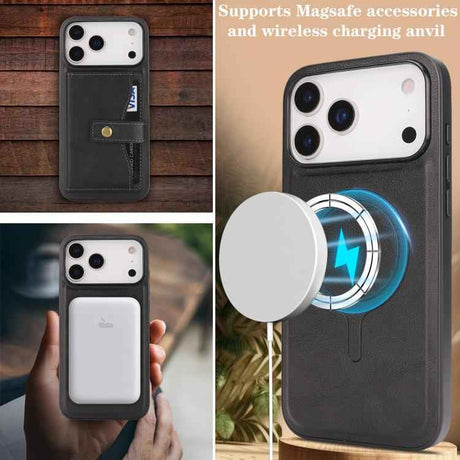 Kalebol Magnetic Button Card Bag MagSafe Ring Leather Phone Case