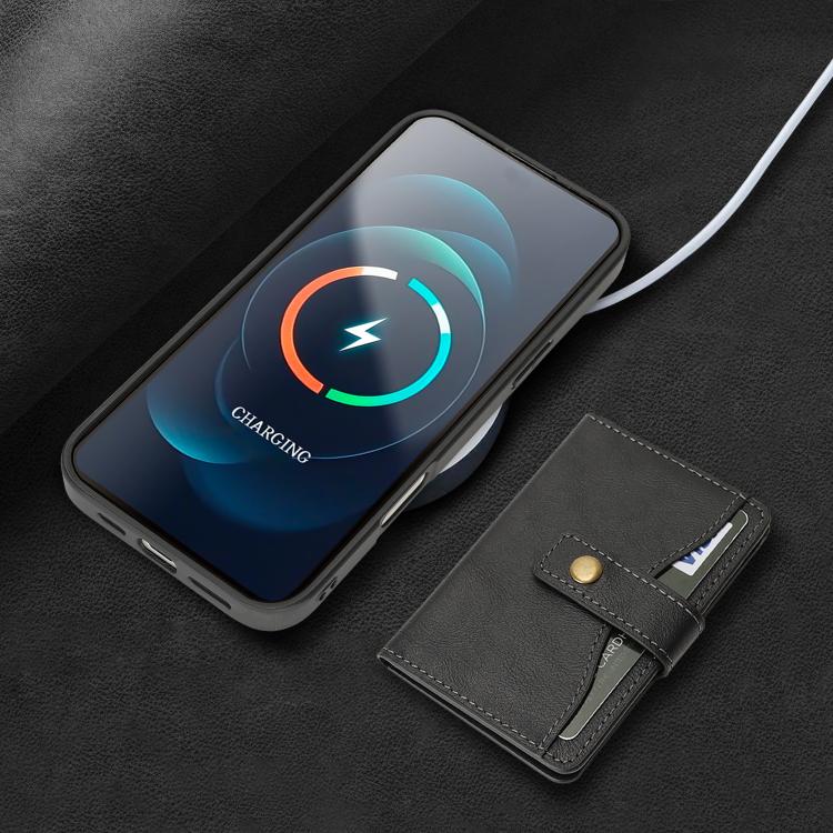 Kalebol Magnetic Button Card Bag MagSafe Ring Leather Phone Case