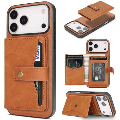 Kalebol Magnetic Button Card Bag MagSafe Ring Leather Phone Case