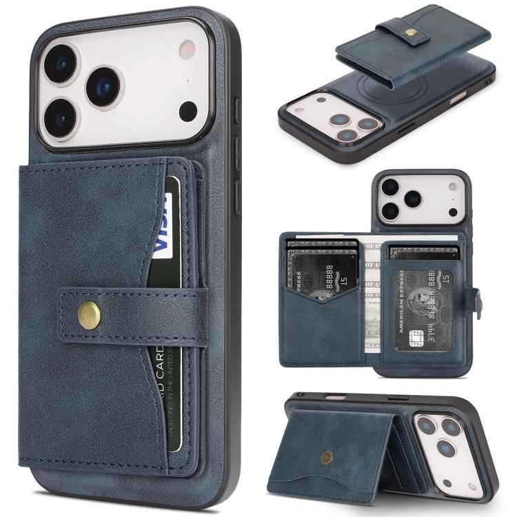 Kalebol Magnetic Button Card Bag MagSafe Ring Leather Phone Case