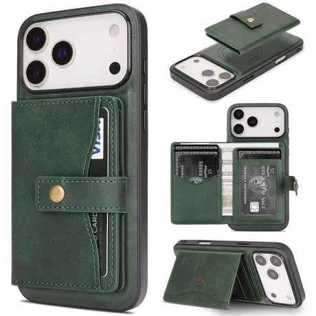 Kalebol Magnetic Button Card Bag MagSafe Ring Leather Phone Case