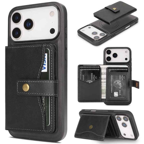 Kalebol Magnetic Button Card Bag MagSafe Ring Leather Phone Case