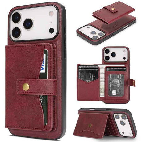 Kalebol Magnetic Button Card Bag MagSafe Ring Leather Phone Case