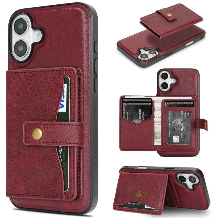 Kalebol Magnetic Button Card Bag MagSafe Ring Leather Phone Case
