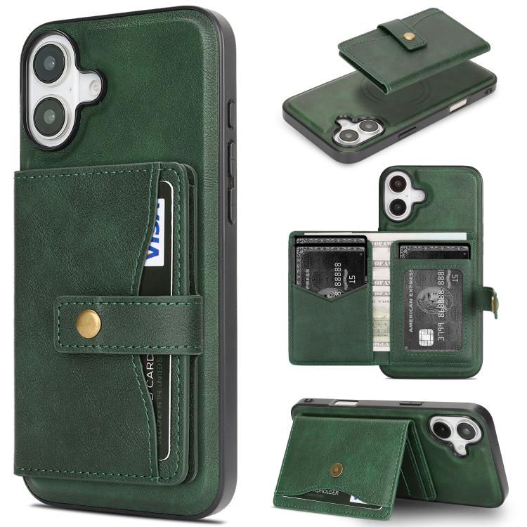 Kalebol Magnetic Button Card Bag MagSafe Ring Leather Phone Case