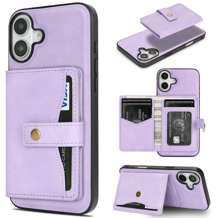 Kalebol Magnetic Button Card Bag MagSafe Ring Leather Phone Case
