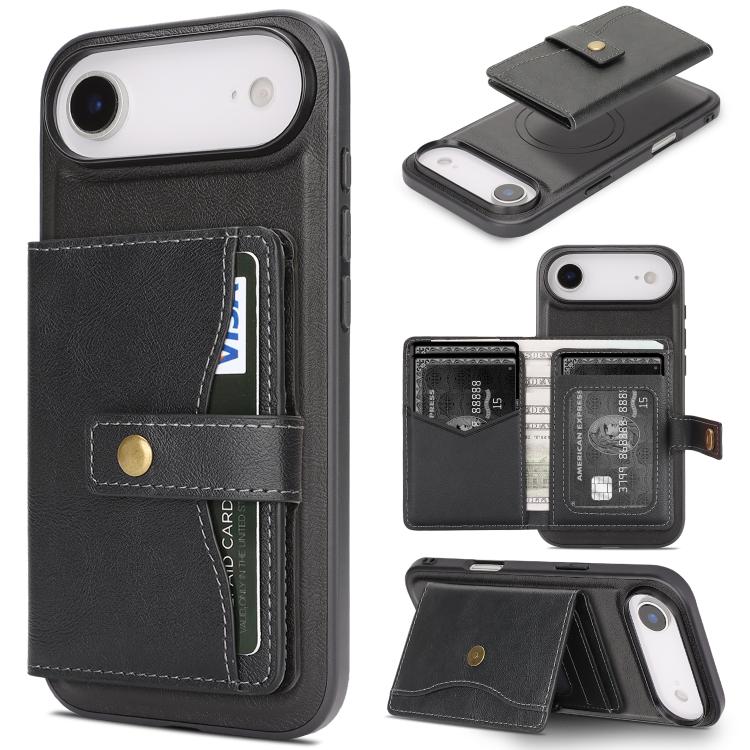 Kalebol Magnetic Button Card Bag MagSafe Ring Leather Phone Case