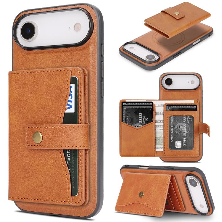 Kalebol Magnetic Button Card Bag MagSafe Ring Leather Phone Case