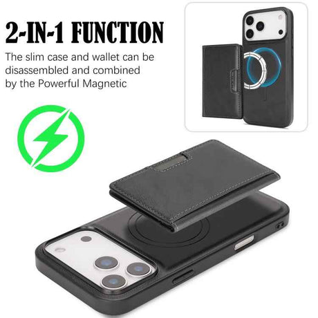 Kalebol Strong MagSafe Magnetic Two-Fold Card Bag Leather Phone Case