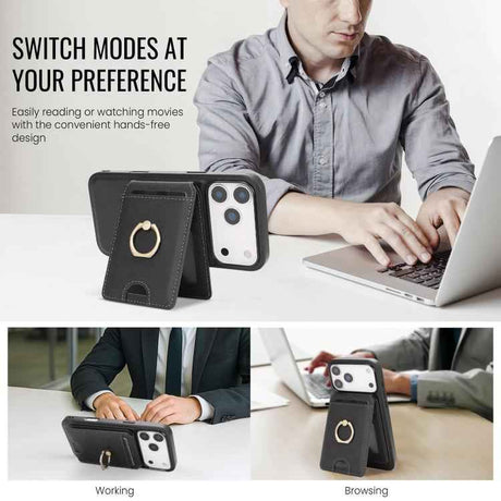 Kalebol Strong MagSafe Ring Magnetic Card Bag Holder Leather Phone Case